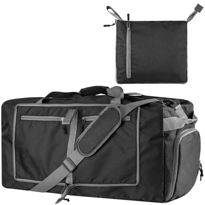 60L Duffle Bag with Shoes Compartment - Foldable&Large Capacity Travel Duffel Bags, Lightweight & Water-Resistant Gym Bag - Black - color: 60L-Black