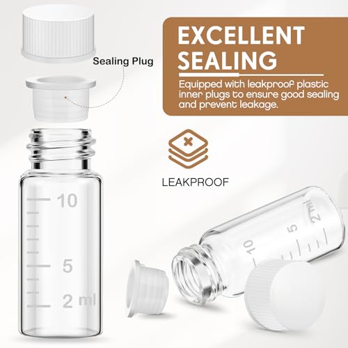 Baderke 4 Pcs Liquid Medicine Travel Container Scale Glass Liquid Containers Small Single Dose Medicine Bottles Dispenser and Leak-proof Plug Travel Essentials Accessories(Clear,10ml) - color: Clear, size: 10ml