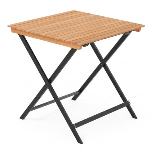 Tangkula 28-Inch Acacia Wood Patio Dining Table, Square Foldable Outdoor Table with Slatted Tabletop, Portable Outside Bistro Dining Table for Backyard, Porch, Balcony - size: 28"