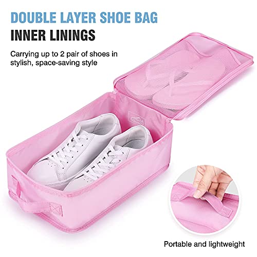 Mossio 6 Set Packing Cubes with Shoe Bag - Lightweight Travel Luggage Suitcase Organizers - color: Pink
