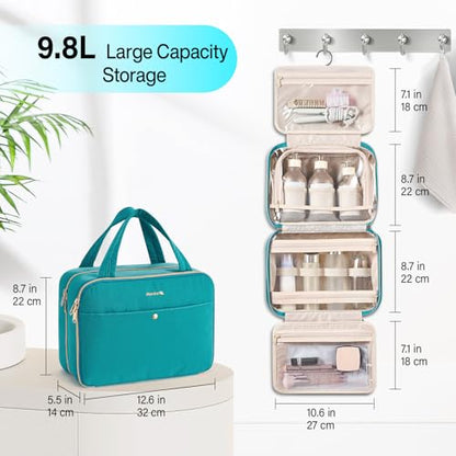 Hanke Hanging Travel Toiletry Bag for Women with Jewelry Organizer Compartment, Travel Essentials Toiletries and Makeup Bag, Water-Resistant & Stain-Resistant with Trolley Strap (Turquoise Green) - color: Turquoise Green