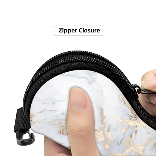 Sunglasses Soft Case with Carabiner Ultra Light Neoprene Zipper Glasses Case - color: White Marble