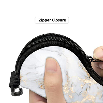 Sunglasses Soft Case with Carabiner Ultra Light Neoprene Zipper Glasses Case - color: White Marble
