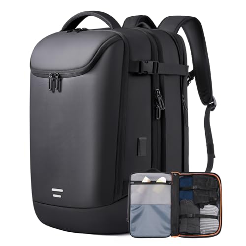 TANGCORLE Travel Carry on Backpack 50L Expandable Flight Approved Backpacks 17.3 inch Laptop and USB Charging Port bags Water Resistant Business Back Pack for Women & Men - color: Black-a50