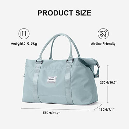 Sport Travel Duffle Bag Large Gym Tote Bag for Women, Weekender Carry on Bag for Airplane, Ladies Beach Overnight Bag Waterproof Luggage Bag with Wet Pocket - color: Blue