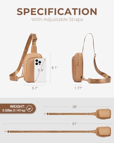 CHOLISS Small Crossbody Bags for Women and Men, Sling Bag for Women and Men Trendy, Fanny Packs Chest Bag with Extended Strap - color: Caramel Brown