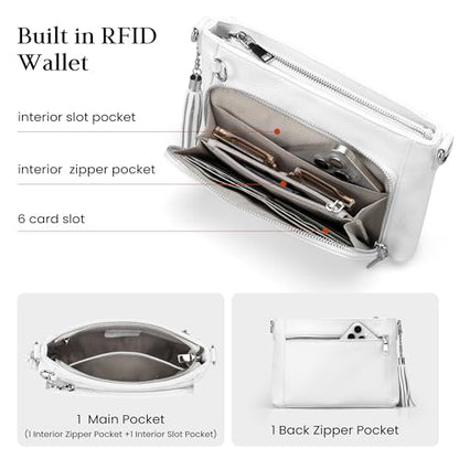 befen Anti Theft Genuine Leather Crossbody Bags for Women Handbags and Shoulder Basg with Built in Wallet RFID Leather Purse - color: A01-white