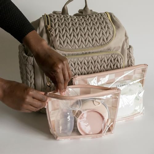 Tiny Twinkle Diaper Bag Organizing Pouches | 2 Pack Mess-Proof Travel Organizer Bags with Structured Bottom & Clear Front | TSA Approved Toiletry Bag Set for Baby and Mom Essentials (Beige Checkers) - color: Beige Checkers