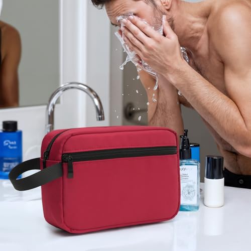 Travel Hanging Toiletry Bag with Carry Handle - Water-Resistant Small Cosmetic Organizer for Men & Women, Makeup, Shaving Kit, Gym & Travel Essentials (Burgundy) - color: Burgundy