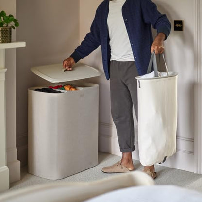 Joseph Joseph Tota Trio 90 liter/23.8 gallon Laundry Hamper Separation Basket with lid, 3 Removable Washing Bags with Handles- Ecru - color: Ecru, style: Trio Compartment 90L