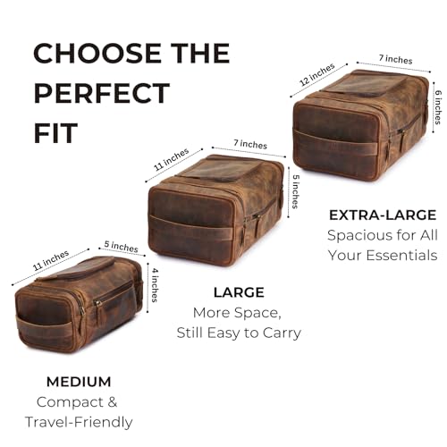 NomadCraftsCo. Extra Large Leather Toiletry Bag for Men - Premium Leather Men's Toiletry Bag for Travel, Dopp Kit, Pouch, Large Travel Organizer - size: Extra Large