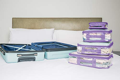 Clear Packing Cubes set of 4 / Packs 7-10 Days of Clothes/Premium PVC Plastic Storage Bags - color: Lilac