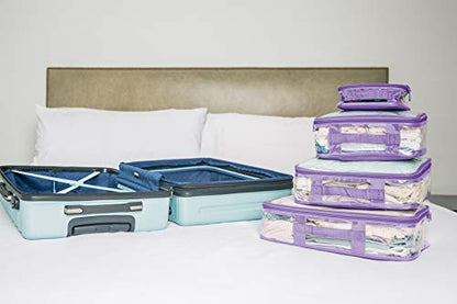 Clear Packing Cubes set of 4 / Packs 7-10 Days of Clothes/Premium PVC Plastic Storage Bags - color: Lilac