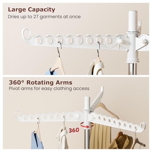 Abiglifty Rotatable and Foldable Clothes Drying Rack, Space Saving Free Standing Laundry Drying Rack for Indoor, Balcony, 1 Layer - size: 1 tier