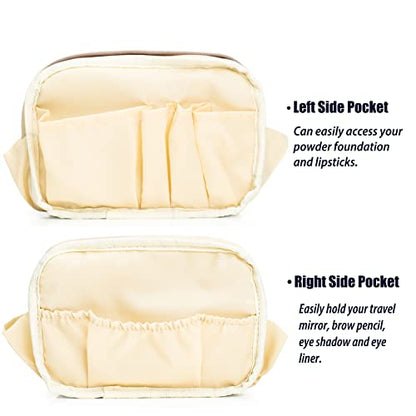 Hekyip Rectangular Beauty Bag, Small Travel Makeup Bag for Purse, Portable Waterproof Cosmetic Pouch for Ladies Women (Rectangular - Beige) - color: Rectangular - Beige
