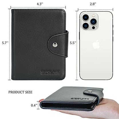 Polare Napa Leather Slim and Soft RFID Blocking wallet For Men Snap Bifold Travel Wallet Passport Holders 2 Passports (Black) - color: Black