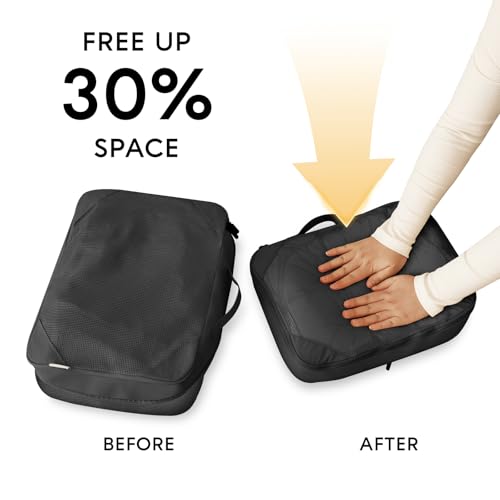 GIVLEFLY Compression Packing Cubes for Travel, 6-Piece Lightweight Luggage Organizer Bags, Space Saving Suitcase Packing Set for Women - color: Black