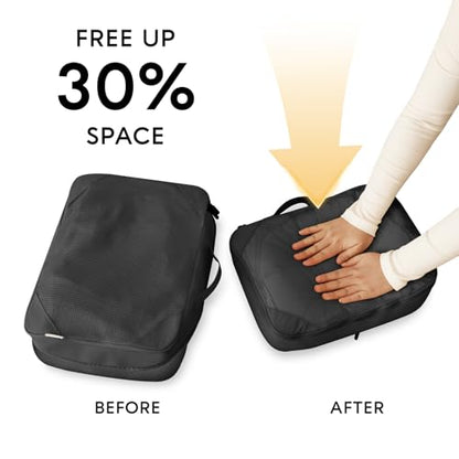GIVLEFLY Compression Packing Cubes for Travel, 6-Piece Lightweight Luggage Organizer Bags, Space Saving Suitcase Packing Set for Women - color: Black