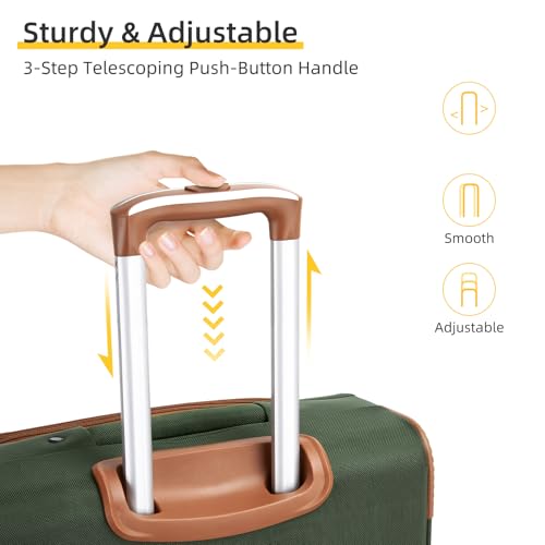 LARVENDER Luggage Sets 5 Piece Softside Expandable Suitcases Set with Spinner Wheels TSA Lock, Lightweight Soft Shell Rolling Travel Luggage Set Clearance for Men and Women, Green Brown - color: Green/Brown, size: 5 Piece Set