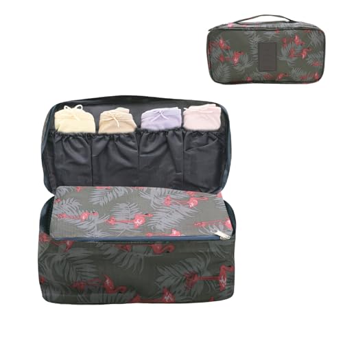 Bra Underwear Storage Bag Portable Multi-Functional Travel Organizers Pouch Case Packing Cube Cosmetic Bag,Grey Flamingo - color: Grey Flamingo