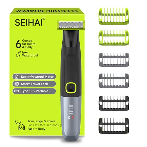 Body Hair Trimmer for Men, Electric Groin & Pubic Hair Trimmer, Painless Body Shaver for Chest, Legs, Bikini, Waterproof Wet/Dry, USB-C Rechargeable, Self-Sharpening Blades, 6 Guide Combs - color: Green