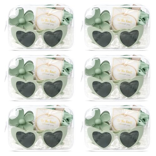 DEEKA 30 Pcs Bridesmaid Proposal Bag Set Gift Clear Makeup Toiletry Bag Bachelorette Party Favors Sunglasses Flower Claw Clips Scrunchies Knot Bracelets Bridal Wedding Party Gifts (Sage Green) - color: Sage Green(Flower Claw Clip), size: 6 Sets