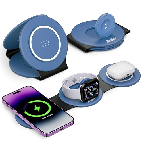 Hicober 3 in 1 Charging Station for Apple Multiple Devices, Foldable Travel Wireless Charger 18W for iPhone Air 17 16 15 14 13 Pro Max Plus &Apple Watch Series/Airpods Light Blue - color: Light Blue