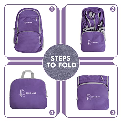 ZOMAKE Lightweight Packable Backpack 30L - Foldable Hiking Backpacks Water Resistant Compact Folding Daypack for Travel(Purple) - color: Purple