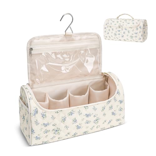 Quilted Hair Tools Travel Bag, Cute Portable Organizer Case with Hanging Hook, Compatible with Dyson Airwrap Styler,Hair Curler Accessories - color: Blue Gourd Flower