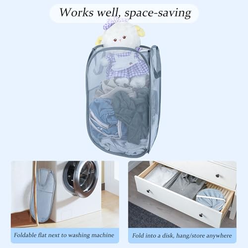 Upgraded 100L Extra Large Collapsible Laundry Baskets, 2 Pack XL Mesh Pop Up Laundry Hamper with Handles, Portable Travel Laundry Basket, Foldable Hamper. Grey. 2V - color: Grey, size: 2-Pack Vertical
