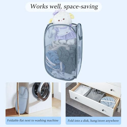 Upgraded 100L Extra Large Collapsible Laundry Baskets, 2 Pack XL Mesh Pop Up Laundry Hamper with Handles, Portable Travel Laundry Basket, Foldable Hamper. Grey. 2V - color: Grey, size: 2-Pack Vertical