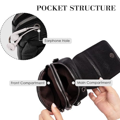 Small Crossbody Bags for Women, Vegan Leather Messenger Bag Anti Theft, Shoulder Bag with Card Slots - color: Oil Black