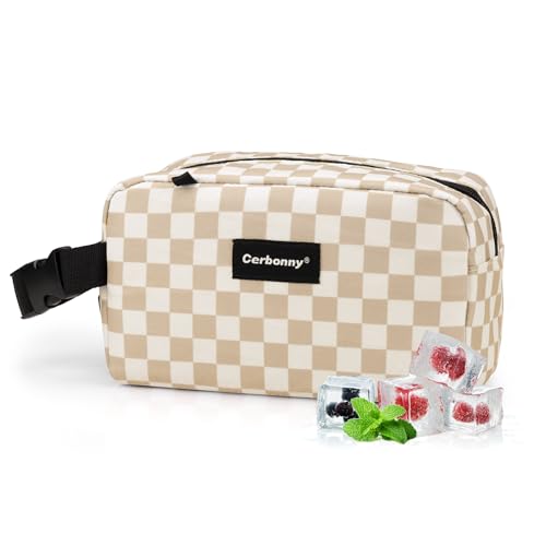 Cerbonny Small Cooler Bag Freezable Lunch Bag for Work School Travel,Small Lunch Bag,insulated snack bag For Adults/Kids,Mini Cooler,Lunch bag small Fit For Yogurt（Khaki Checkerboard - color: Khaki Checkerboard