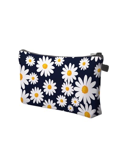 Cute Travel Makeup Bag Cosmetic Bag Small Pouch Gift for Women (Daisy Dark Blue) - color: Daisy Dark Blue