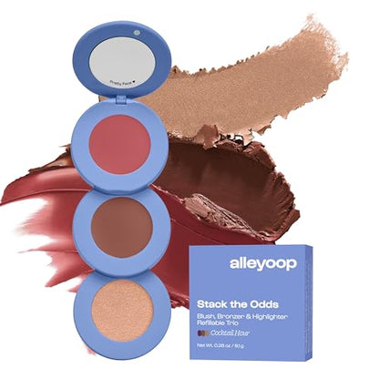 Alleyoop Stack The Odds – All-in-One Cream Makeup Palette with Blush, Contour, Bronzer & Highlighter, Stackable Face Palette for Natural Color, Easy Touch-Ups & Travel Makeup Convenience,Cocktail Hour - color: Cocktail Hour
