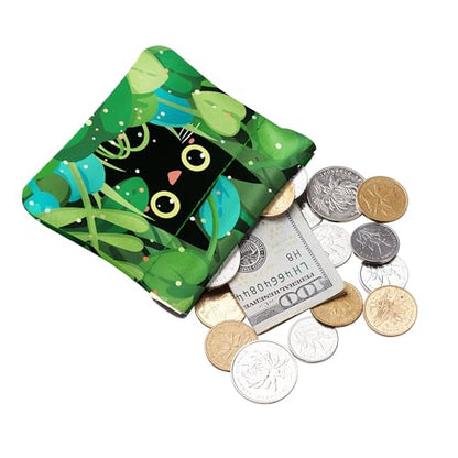 Travelambo Leather Squeeze Coin Purse Pouch Change Holder For Men & Women - color: Green Cat