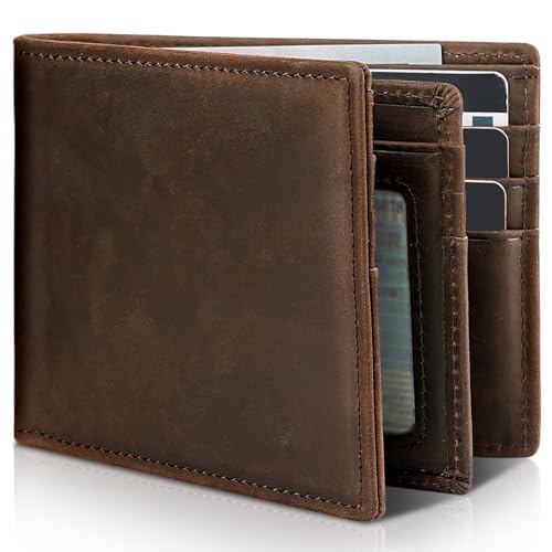 Artpaxy Mens Wallet Genuine Leather Bifold RFID Blocking Wallet for Men with 1 ID Window 13 Card Holders 2 cash pockets 1 Gift Box - color: Dark Coffee Brown