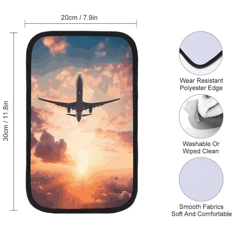 Airplane Sunset Sky Car Center Console Cover Pad,Airplane Sunset Sky Printed Universal Armrest Cover Pads Waterproof Vehicle Armrest Protector for Most Cars,Trucks and SUV