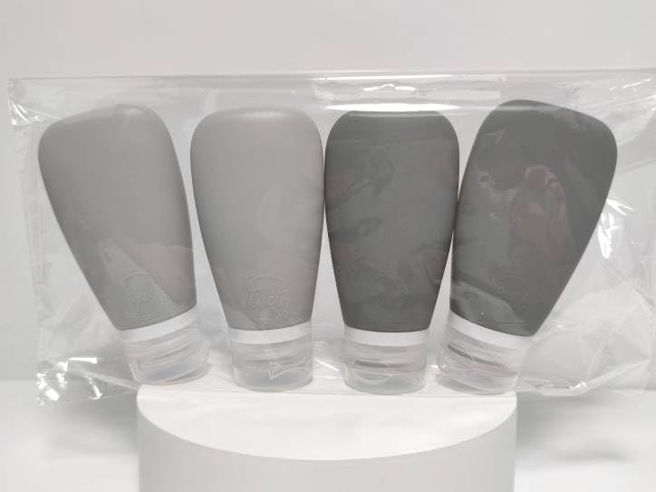 Travel Bottles for Toiletries, TSA Approved 3oz Leak Proof Silicone Soft Refillable Squeeze Travel Size Containers BPA Free for Cleansers, Lotions, Shampoo, Conditioner 4pk (2Black-2Gray) - color: black and gray