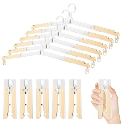 Foldable Travel Hangers for Cruise, 6 Pack Portable Collapsible Hangers with Clips, Folding & Space-Saving Suitcase Hangers for Travel, (Beige-White) - color: Beige-white