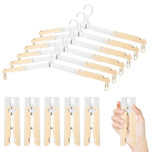 Foldable Travel Hangers for Cruise, 6 Pack Portable Collapsible Hangers with Clips, Folding & Space-Saving Suitcase Hangers for Travel, (Beige-White) - color: Beige-white