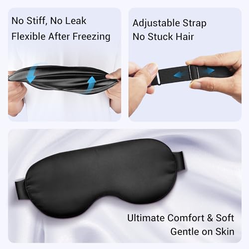 Cooling Eye Mask for Dark Circles Puffiness - Fsa Eligible Items Hsa, Cold Compress for Puffy Eyes Migraines Headache Sleeping After Surgery, Gentle Weighted Travel Essentials Gel Ice Pack (Black) - color: Black
