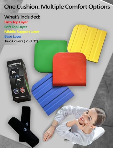 Adjustable Memory Foam Seat Cushion, Custom Height & Firmness, Ergonomic Office Chair Cushion for Back, Coccyx, Sciatica & Tailbone Pain Relief – Ideal for Office Chair, Car Seat, Wheelchair, Recliner