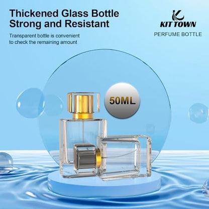 Refillable Perfume Bottle 2 Pack Glass Perfume Spray Bottle 50ml 1.7oz Large Empty Travel Perfume Atomizer Refillable,Replacement Perfume Bottles for Women Men - color: 2 COLORS-BLACK GOLD