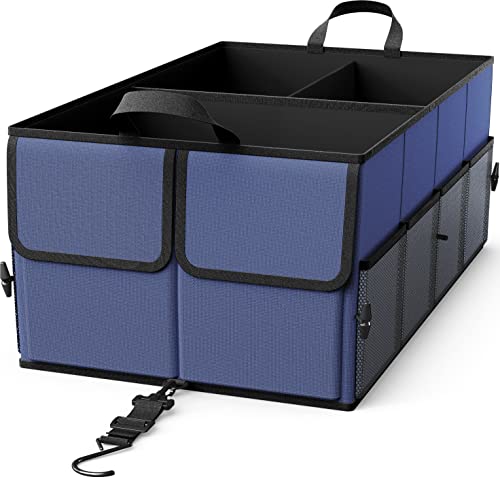 EPAuto Foldable Car Trunk Organizer for SUV, 3-Compartment with Removable Divider, Blue - color: Blue, size: 3-Compartment w/o Lids