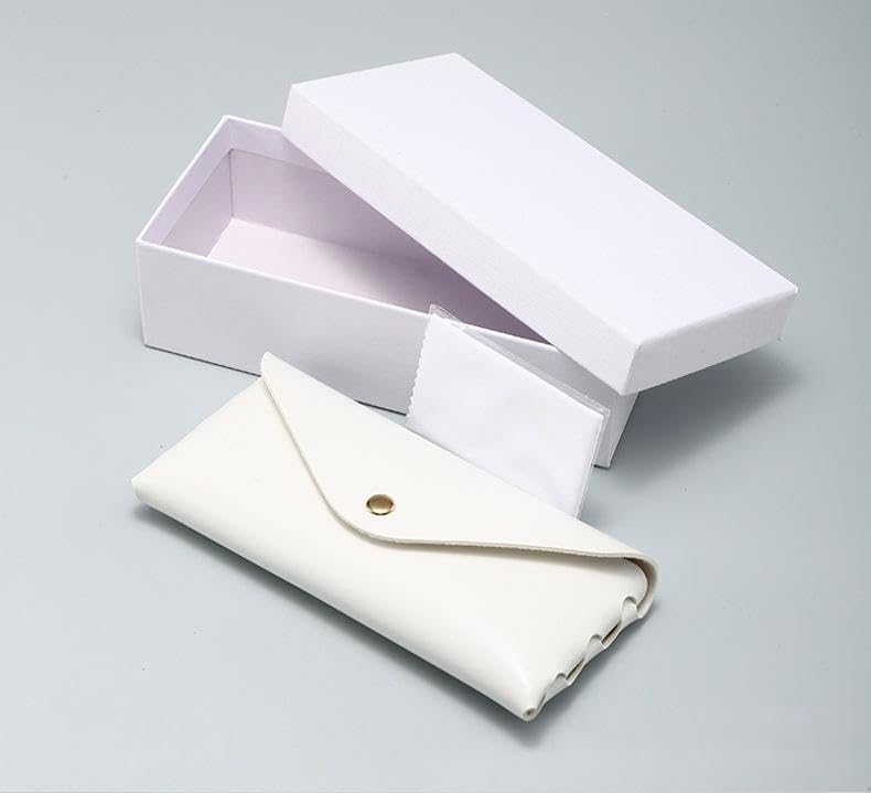 Portable Leather Glasses Case Anti-pressure Glasses Bag Coin Purse Storage Bag Suitable for Men and Women - color: Button Suit White