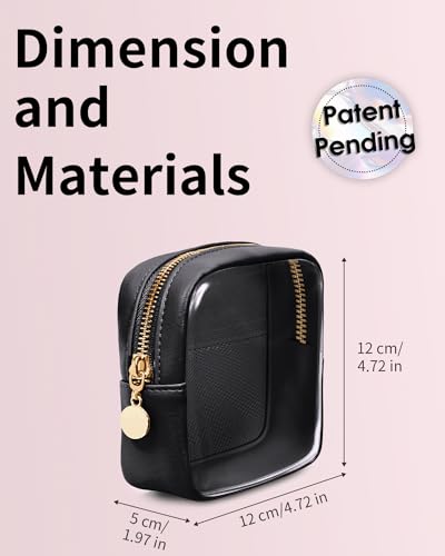 Wandering Nature 2 Pcs Clear Makeup Bag for Purse, Mini Make up Bag Cute Cosmetic Pouch for Women with Slip-in Pockets, Travel Toiletry Essentials Vegan Leather Organizer Pouch - color: Black Set