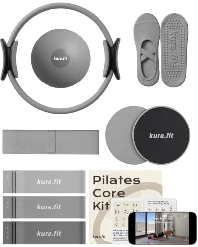 Pilates Kit for Women – Home Pilates Equipment Set with Ring, Ball & Resistance Bands | Pilates Starter Kit with Accessories in Gift Box - color: Gray, style: Core Kit - 10PC