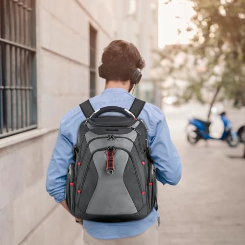 KROSER Travel Laptop Backpack 17.3 Inch XL Computer Backpack with Hard Shell Saferoom RFID Pockets Water-Repellent Business College Daypack Stylish Bag for Men/Women-Black Grey - color: Black/Grey-17.3, size: 17.3 inch