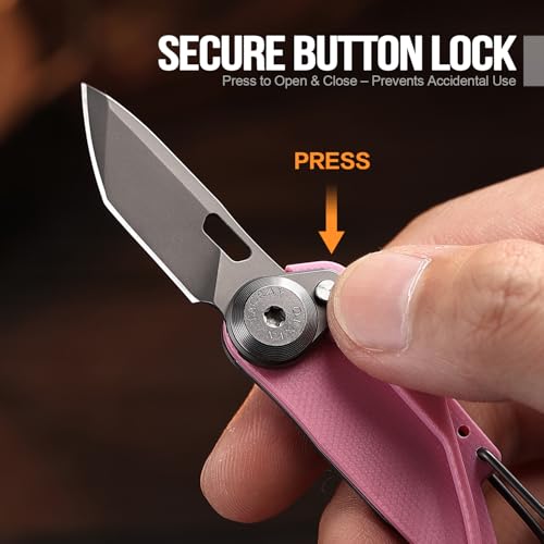 TACRAY Vinto 5-in-1 Small Pocket Knife – Ultra-Light Compact Multitool with Utility Knife, Seatbelt Cutter, Bottle Opener, Flathead Screwdriver & Keyring Attachment for Everyday Carry (Pink) - color: Pink